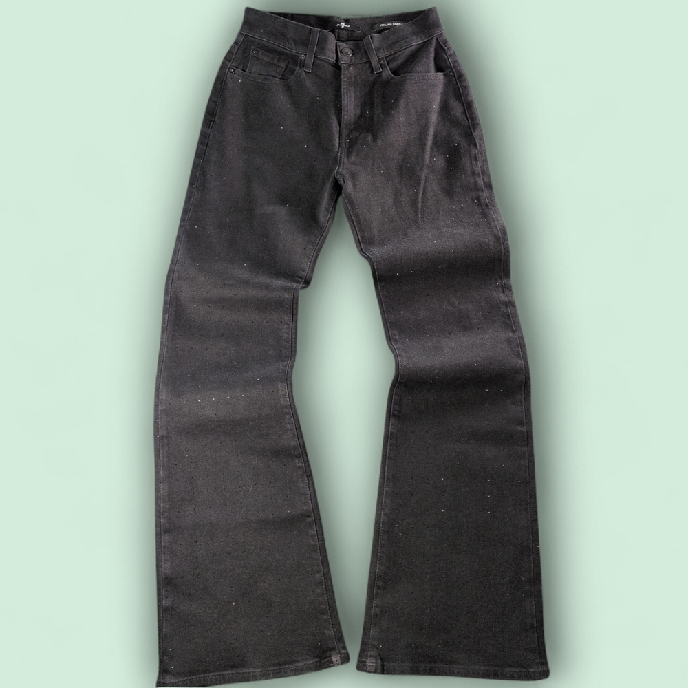 7 For All Mankind Black Sparkle Wide Leg Jeans Size 25 NWT
